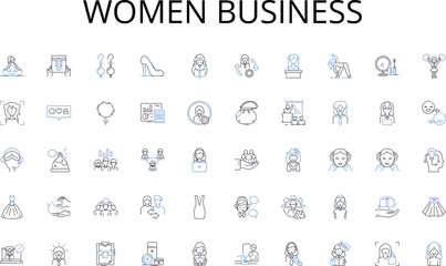 Women business line icons collection. Lodging, Hospitality, Accommodations, Boarding, Residence, Room, Hotel vector and linear illustration. Inn,Motel,Hostel outline signs set