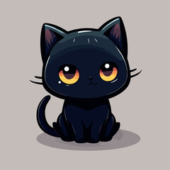 Cute Little Cartoon kawaii anime Black witch's magical kitten cat. Flat  Vector Illustration for Children
