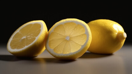 sliced lemon wedges on black background, fresh lemon