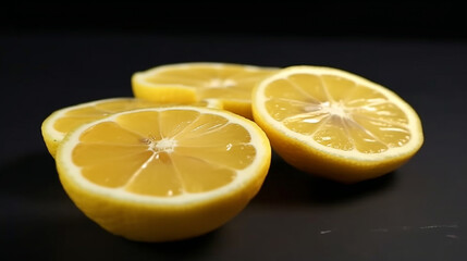 sliced lemon wedges on black background, fresh lemon