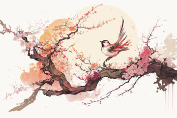 Sakura, illustration, Japanese painting style, AI generated