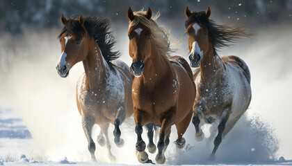 Horses in snow - generative ai
