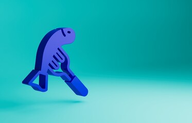 Obraz premium Blue Served fish on a plate icon isolated on blue background. Minimalism concept. 3D render illustration