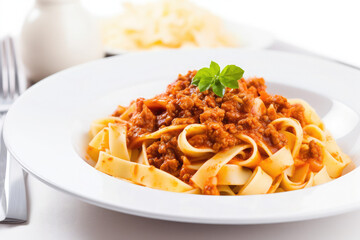 homemade dish of Tagliatelle al ragu alla Bolognese