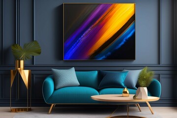 Living interior with sofa. Abstract speed background. Abstract painted wall art background. Mural poster. AI generated.