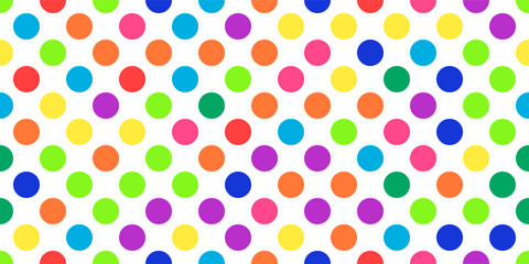 Pokadot bright seamless pattern. Abstract multicolor vector background with polka dots. Fun wallpaper with circles. Modern simple geometric pop art backdrop. Festive colorful confetti