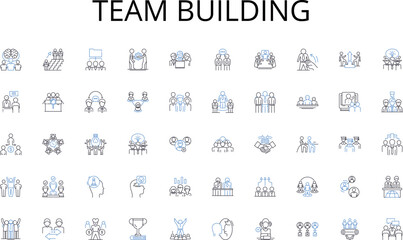 Team building line icons collection. Prestige, Recognition, Achievements, Excellence, Merit, Distinction, Scholarship vector and linear illustration. Accolade,Award,Prestigious outline signs set - obrazy, fototapety, plakaty