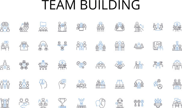 Team building line icons collection. Prestige, Recognition, Achievements, Excellence, Merit, Distinction, Scholarship vector and linear illustration. Accolade,Award,Prestigious outline signs set