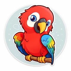 Fototapeta premium A cute chibi Scarlet Macaw sticker with a white background, radiating adorable and lovable vibes, cute macaw sticker, cartoon parrot, Generative AI