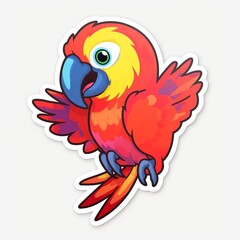 A lovable and endearing chibi Scarlet Macaw sticker with a white background, radiating warmth and affection in its cute chibi form, cute macaw sticker, Generative AI