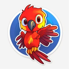 A playful and mischievous chibi Scarlet Macaw sticker with a white background, exuding a sense of fun and cuteness, cute macaw sticker, Generative AI