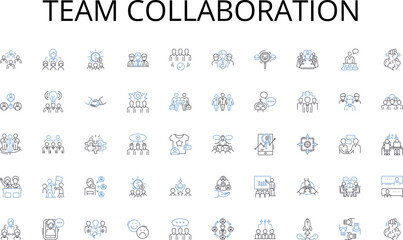 Team collaboration line icons collection. Disruption, Agility, Automation, Innovation, Integration, Collaboration, Intelligence vector and linear illustration. Optimization,Adaptation,Connectivity