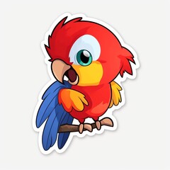 A playful and mischievous chibi Scarlet Macaw sticker with a white background, exuding a sense of fun and cuteness, cute macaw sticker, Generative AI