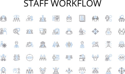 Staff workflow line icons collection. Shopping, Sales, Marketing, E-commerce, Retailing, Advertising, Business vector and linear illustration. Transactions,My,Payments outline signs set