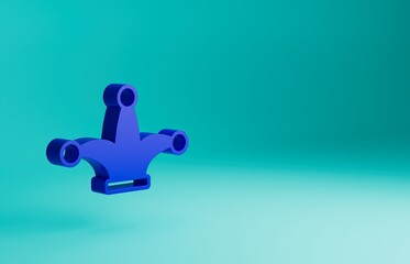 Blue Joker playing card icon isolated on blue background. Jester hat with bells. Casino gambling. Minimalism concept. 3D render illustration