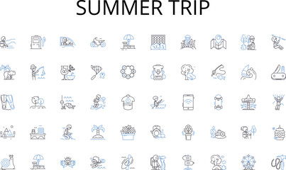 Summer trip line icons collection. Payment, Transfer, Exchange, Purchase, Withdrawal, Deposit, Trade vector and linear illustration. Deal,Sale,Buy outline signs set
