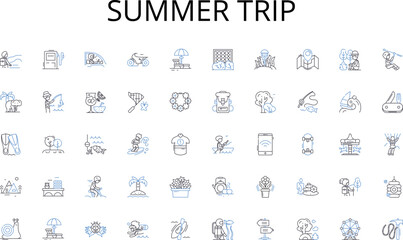 Summer trip line icons collection. Payment, Transfer, Exchange, Purchase, Withdrawal, Deposit, Trade vector and linear illustration. Deal,Sale,Buy outline signs set