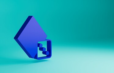 Blue Game dice icon isolated on blue background. Casino gambling. Minimalism concept. 3D render illustration
