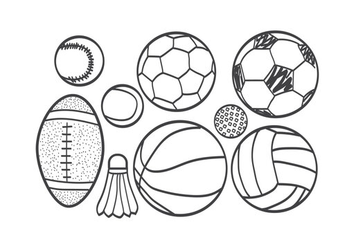 hand drawn Various Sports Balls Collection,vector illustration