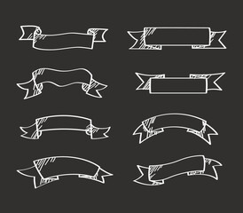 vector hand drawn ribbons on black background