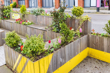 Fototapeta na wymiar Greening Parklets boxes with colorful platns and flowers in Cork in Munster province in Ireland Europe