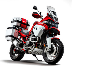 red motorcycle on white background. Adventure Motorcycle. motorcycle travel concept