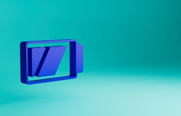 Blue Battery for camera icon isolated on blue background. Lightning bolt symbol. Minimalism concept. 3D render illustration