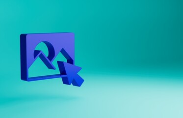 Blue Photo retouching icon isolated on blue background. Photographer, photography, retouch icon. Minimalism concept. 3D render illustration
