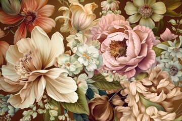 wallpaper design illustration leaf watercolor seamless background flower peony delicate greeting. Generative AI.
