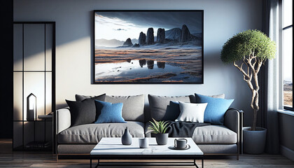 Hanging frame modern living room interior decor, Generative AI