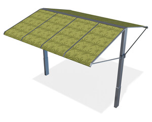 Tenda a due falde con struttura in alluminio e falde fondo verde  stampata con foglie verde scuro