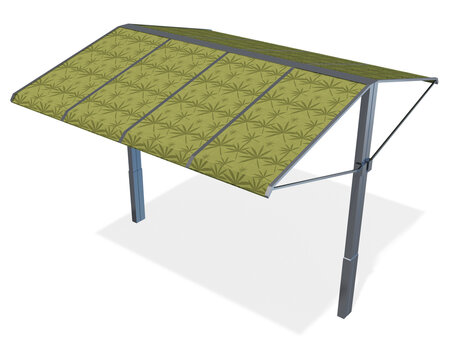 Tenda a due falde con struttura in alluminio e falde fondo verde  stampata con foglie verde scuro