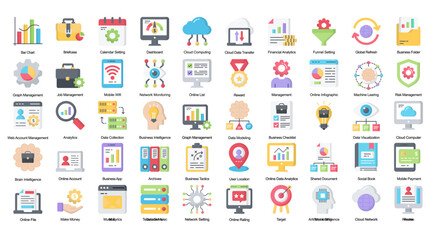 Business Intelligence Flat Iconset Data Analytics Color Icon Bundle