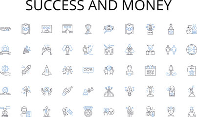 Success and money line icons collection. Flexibility, Efficiency, Collaboration, Innovation, Adaptability, Velocity, Iterative vector and linear illustration. Lean,Scrum,Kanban outline signs set