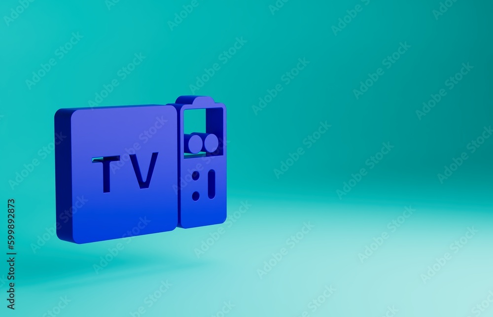 Poster blue multimedia and tv box receiver and player with remote controller icon isolated on blue backgrou