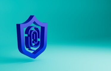 Blue Fingerprint icon isolated on blue background. ID app icon. Identification sign. Touch id. Minimalism concept. 3D render illustration
