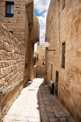 Beatiful narrow street of Jerusalem Old City on sunny day