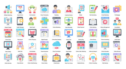 Online Services Color Line Iconset Ecommerce Web Filled Outline Icon Bundle