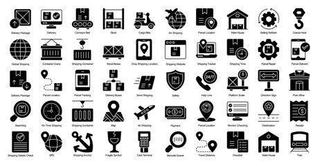Fototapeta premium Dropshipping Glyph Iconset Ecommerce Shipping Delivery Glyph Icon Bundle in Black