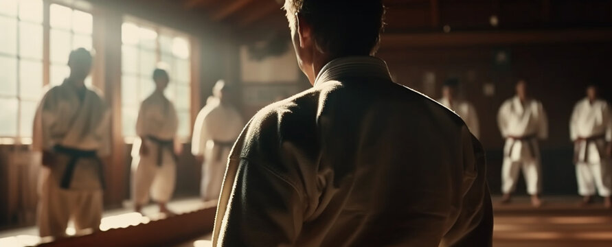 Masters practicing martial arts in a gym. Generative Ai