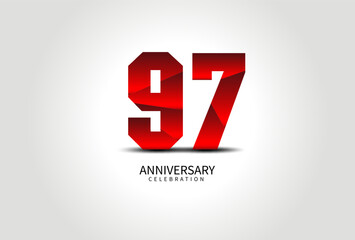 97 Year Anniversary Celebration Logo red vector, 97 Number Design, 97th Birthday Logo, Logotype Number, Vector Anniversary For Celebration, Invitation Card, Greeting Card. logo number Anniversary