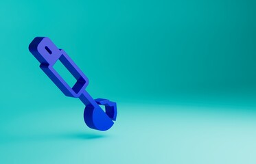 Blue Measuring spoon icon isolated on blue background. Minimalism concept. 3D render illustration