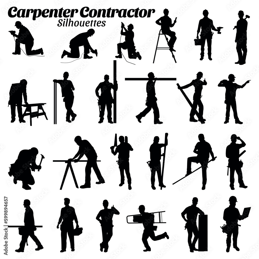 Wall mural Carpenter silhouette vector illustration set.