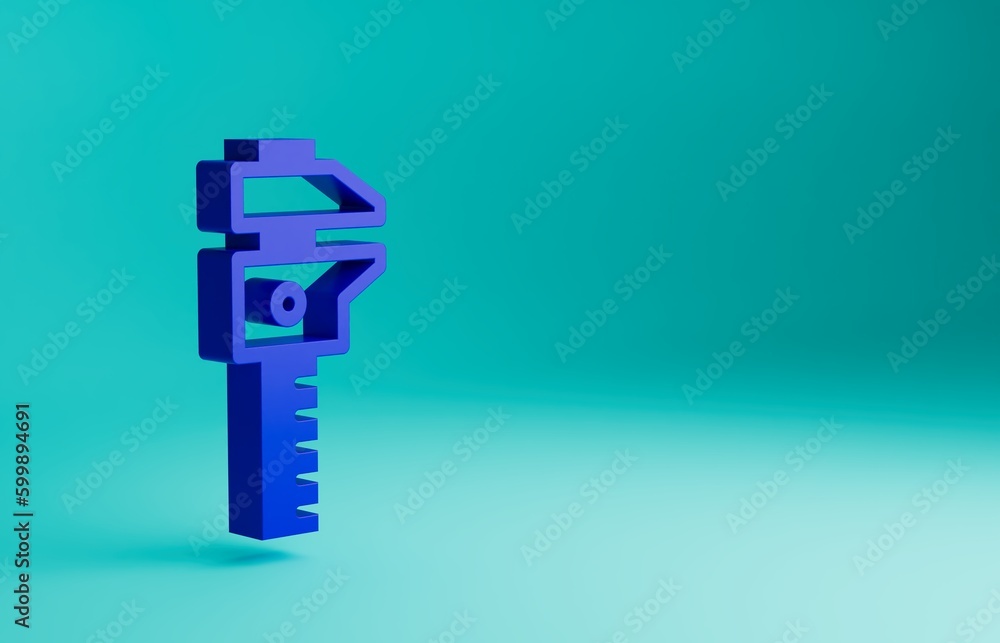 Poster blue calliper or caliper and scale icon isolated on blue background. precision measuring tools. mini