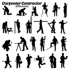Carpenter silhouette vector illustration set.