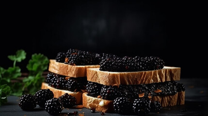 Sandwich with black caviar. Generative Ai