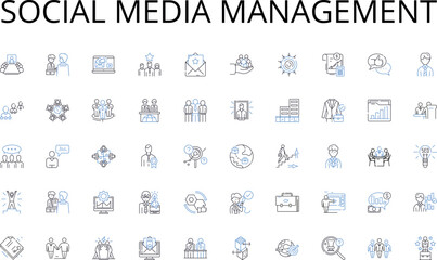 Social media management line icons collection. Strategy, Collaboration, Operations, Efficiency, Execution, Productivity, Integration vector and linear illustration. Innovation,Performance,Coordination
