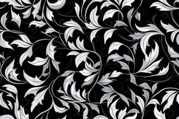 Black and White Floral Seamless Pattern