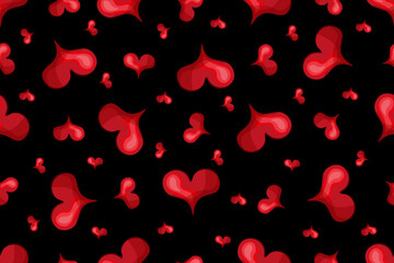 Wrapping paper with Red Hearts. Endless background with Shape. Wallpaper and bed linen print. Heart seamless pattern. Vector illustration.