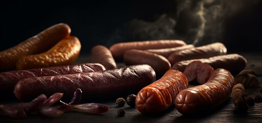 Obraz premium Set of sausages. Generative Ai